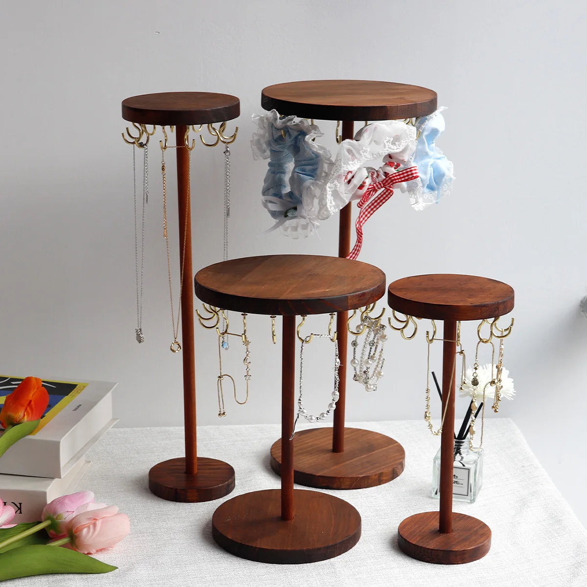 Porte Bijoux Bois Noyer Crochets Présentoir