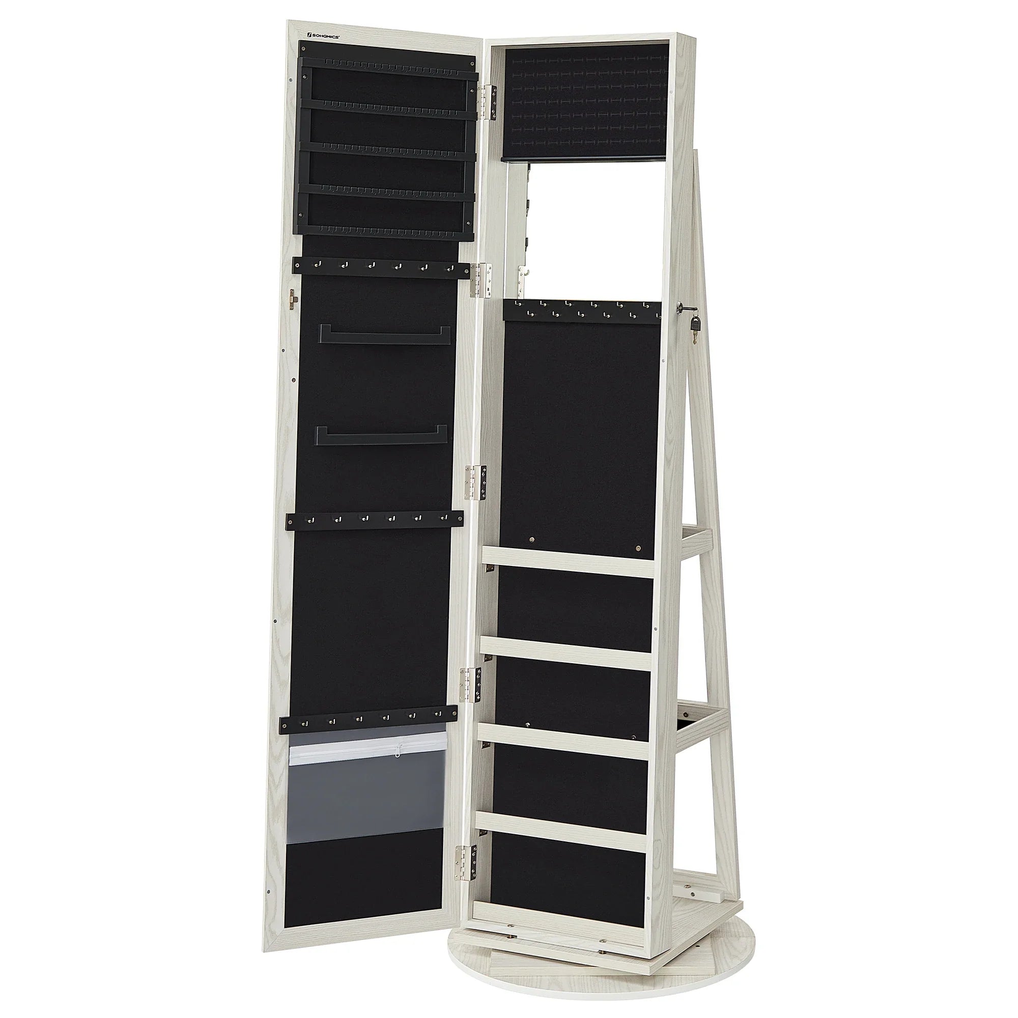 Boîte à Bijoux Bois Rotative Miroir Psyché Blanc
