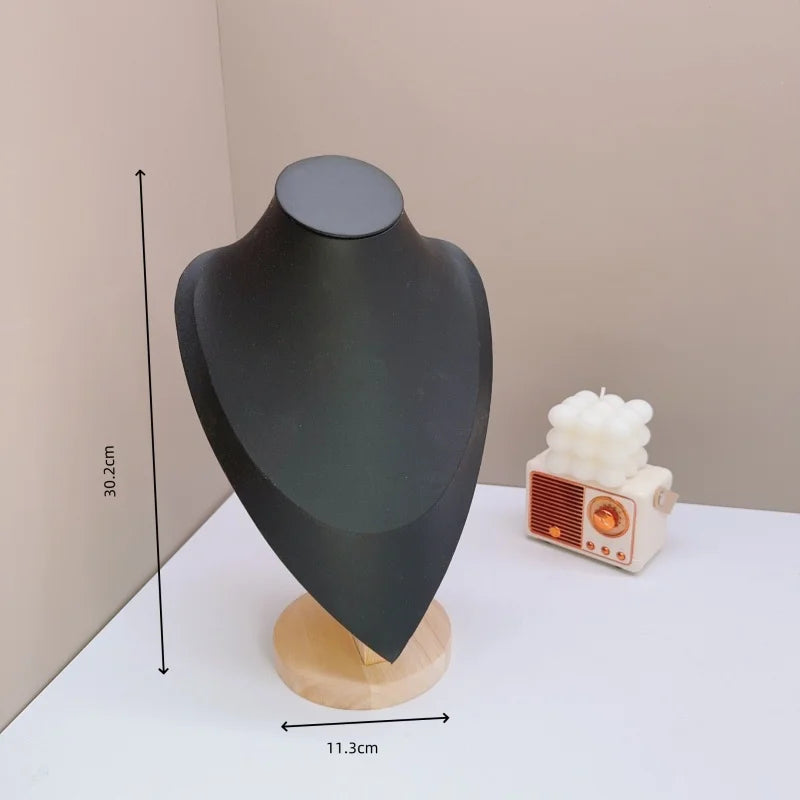 Présentoir Collier Buste Velours Bois