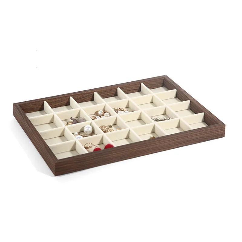 Plateau Bijoux Bois Noyer Velours Rétro