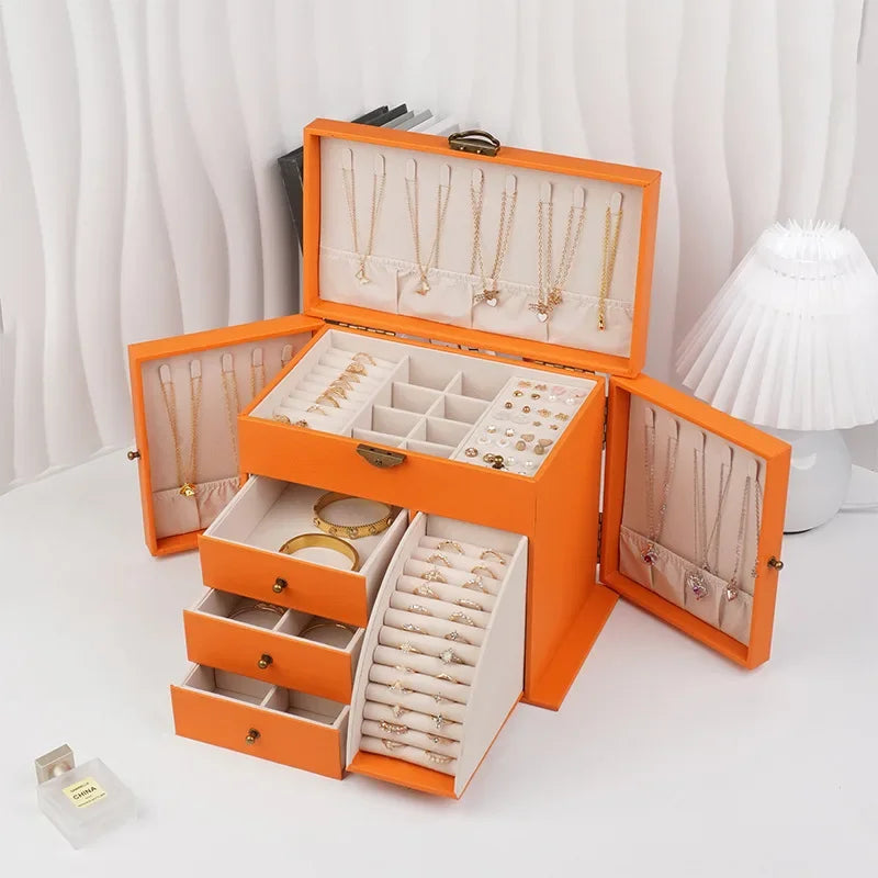 Boîte à Bijoux Cuir Grande Capacité Tiroirs