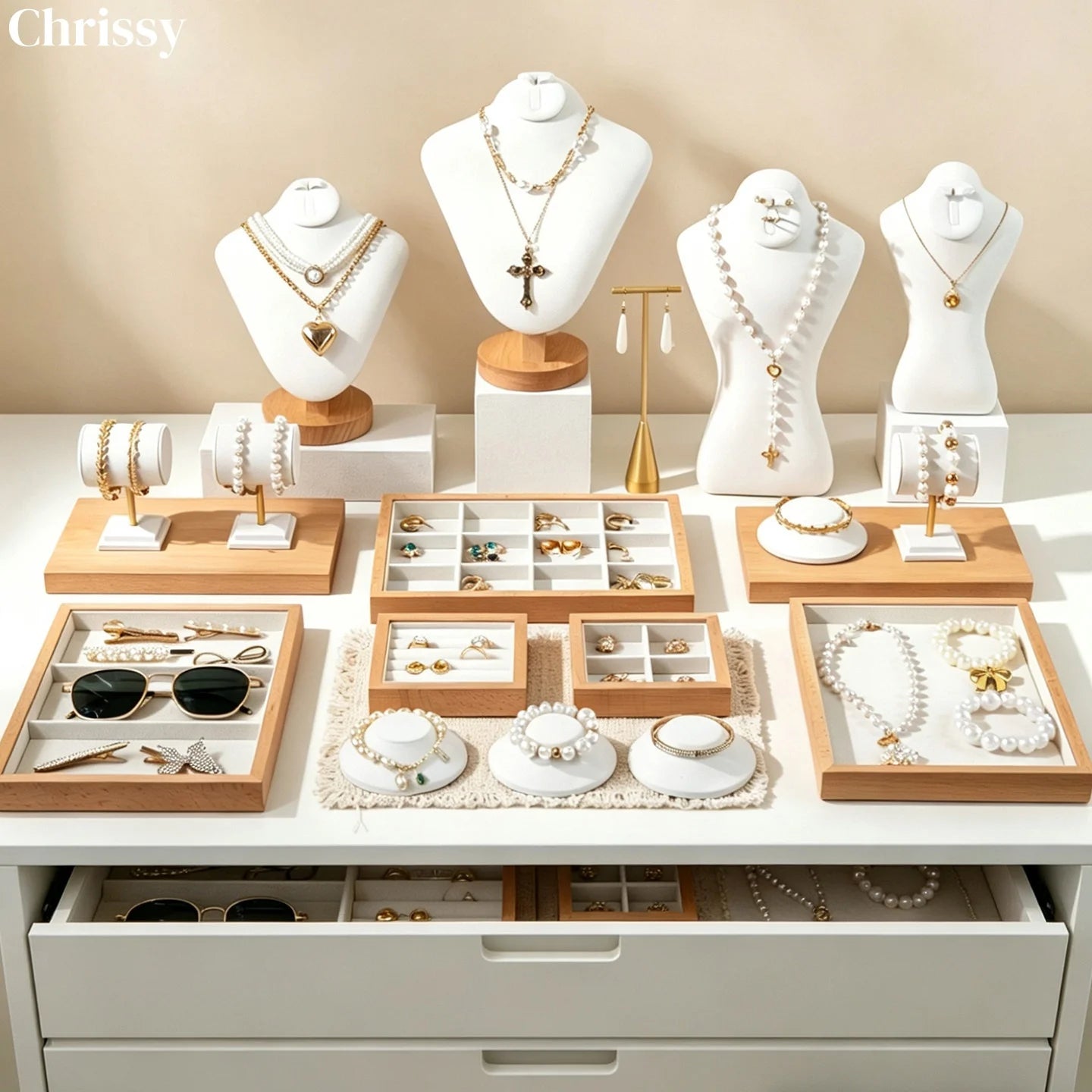 Porte Bijoux Bois Noyer Lin Coiffeuse