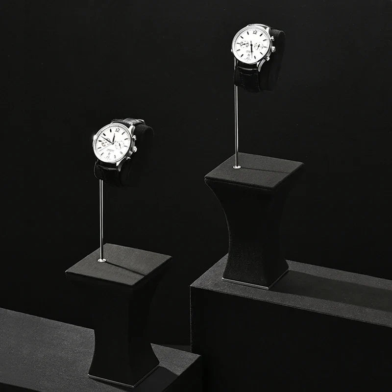 Présentoir Montre Velours Métal Brossé Vitrine