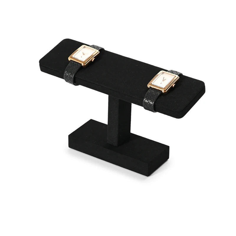 Présentoir bracelet barre en T – modèle noir au socle simple avec deux montres