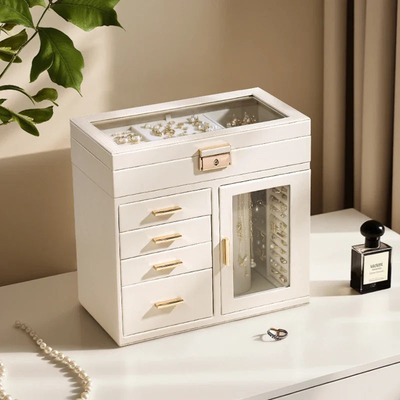 Boîte Bijoux Cuir Beige Grande Modulable