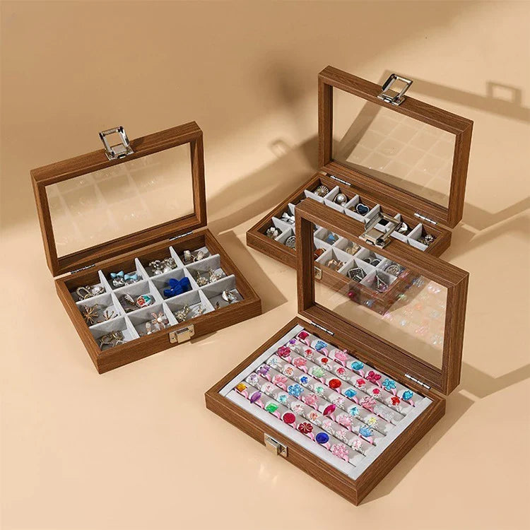 Boîte Bijoux Bois Noyer Couvercle Velours