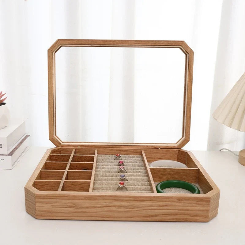 Boîte à Bijoux Bois Vitrée Chêne Blanc