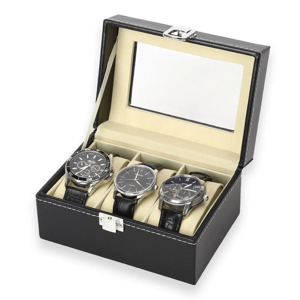 Boîte Rangement Montre Cuir Verre Classique