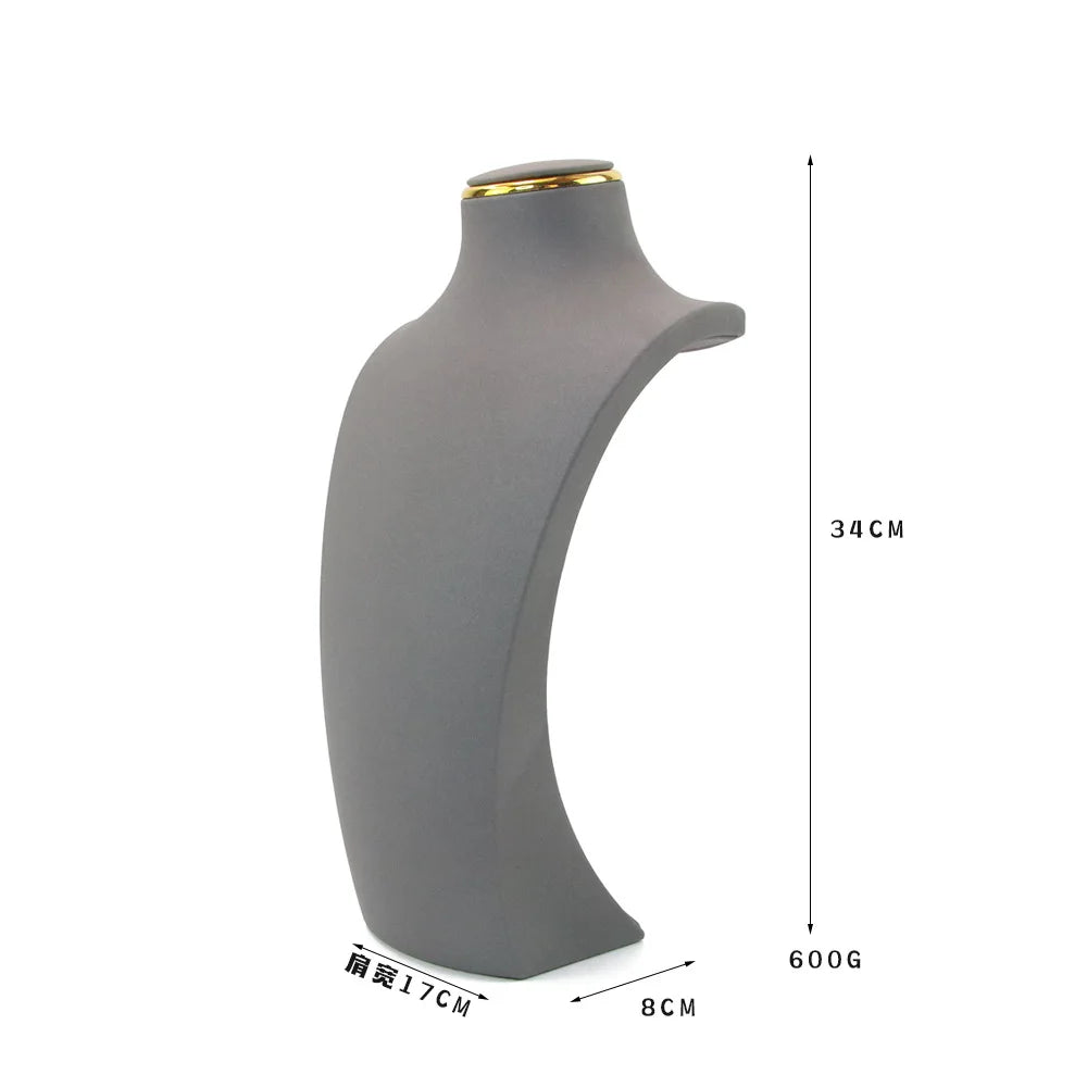 Présentoir Collier Buste Simili Cuir Doré