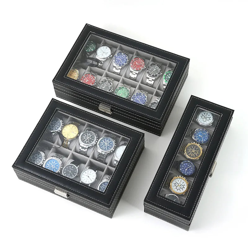 Boite Montre Cuir Verre Multi Emplacements