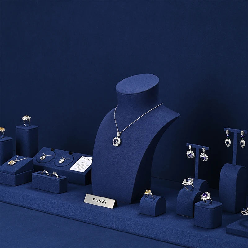 Buste Bijoux Cuir Bleu Modulable Vitrine
