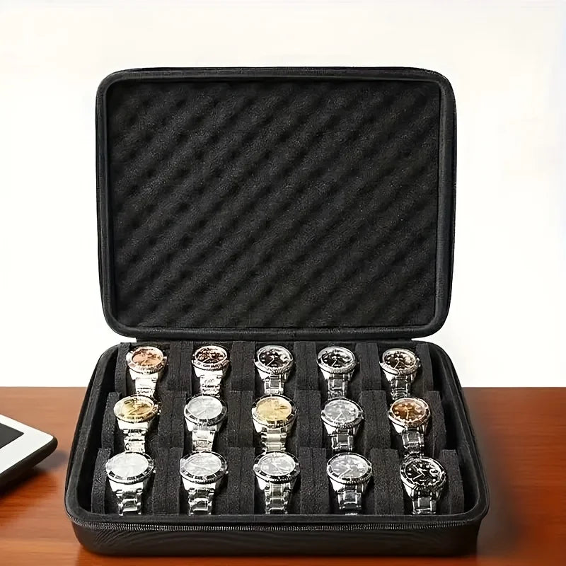 Boîte Montre Cuir 15 Cartes Vitrine Portable