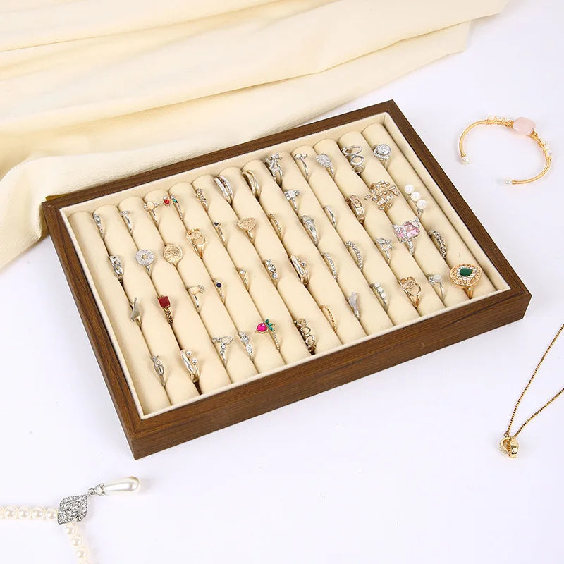 Plateau Bijoux Bois Noyer Bague Collier