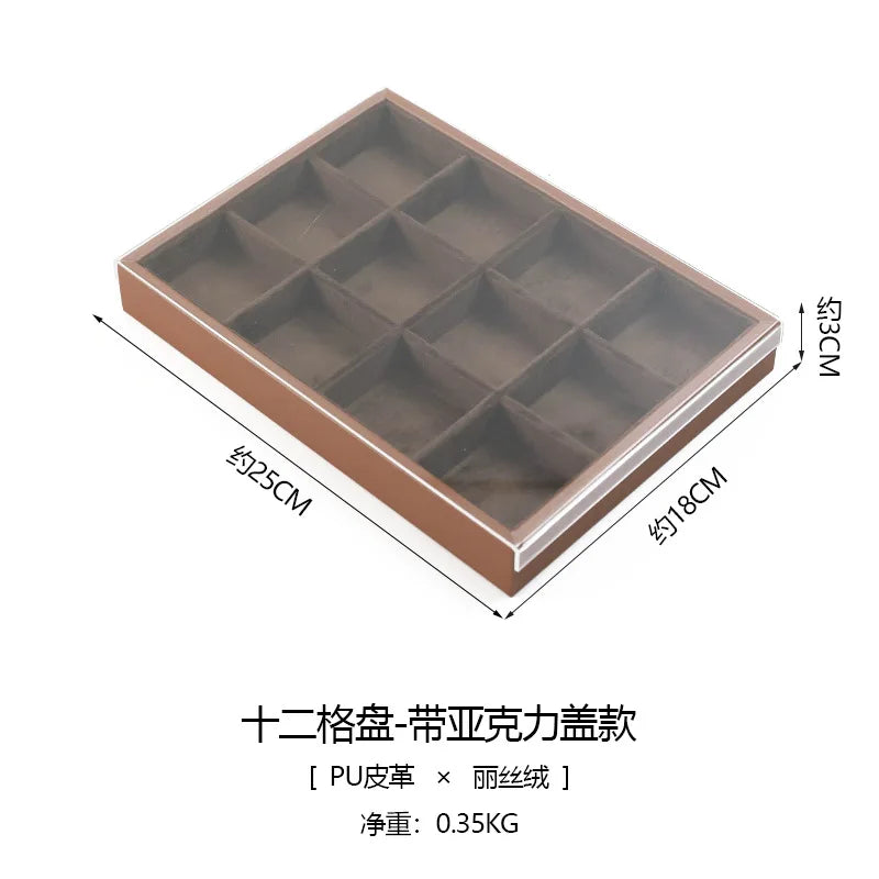 Plateau Bijoux Cuir Marron Velours Rangement