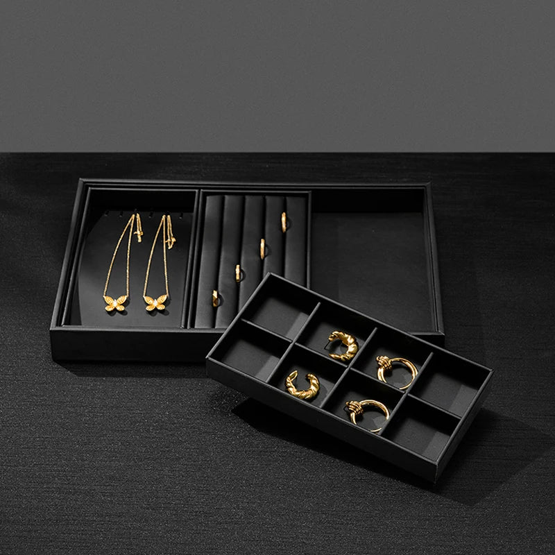 Plateau Bijoux Cuir Noir Présentoir Multifonction
