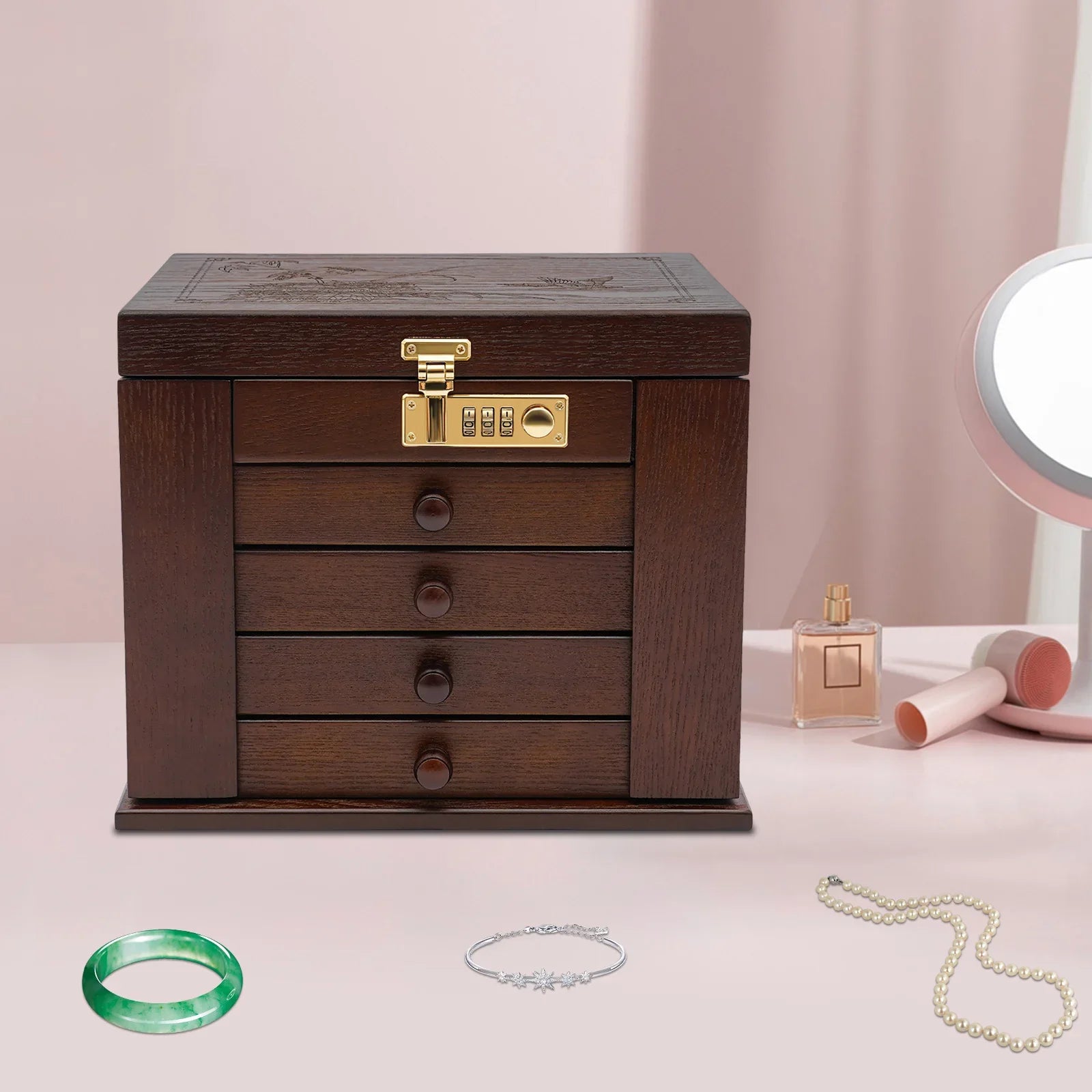 Boite Bijoux Bois Noyer Velours Grand Format