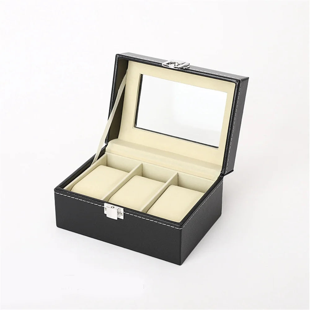 Boîte Montre Cuir Verre Vitrine Multi-Cases