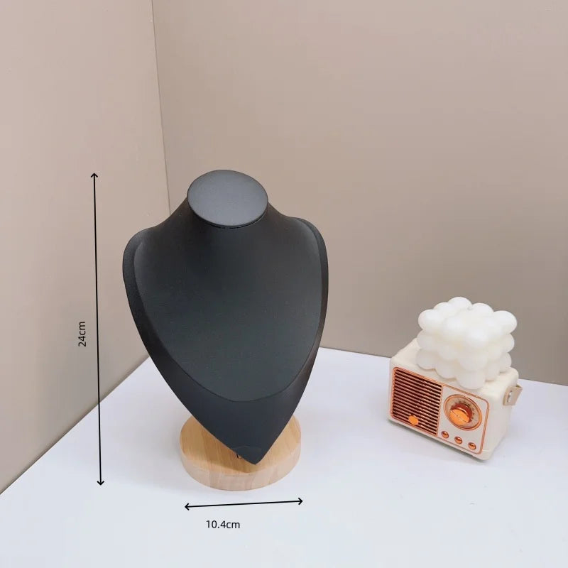 Présentoir Collier Buste Velours Bois