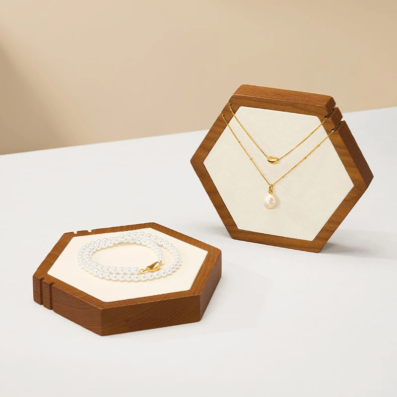 Présentoir Collier Bois Hexagonal Suspendu Vitrine