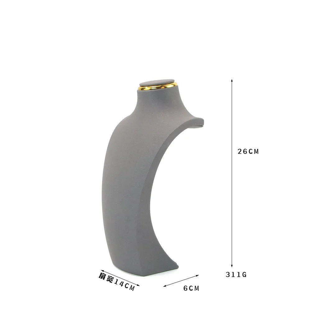 Présentoir Collier Buste Simili Cuir Doré