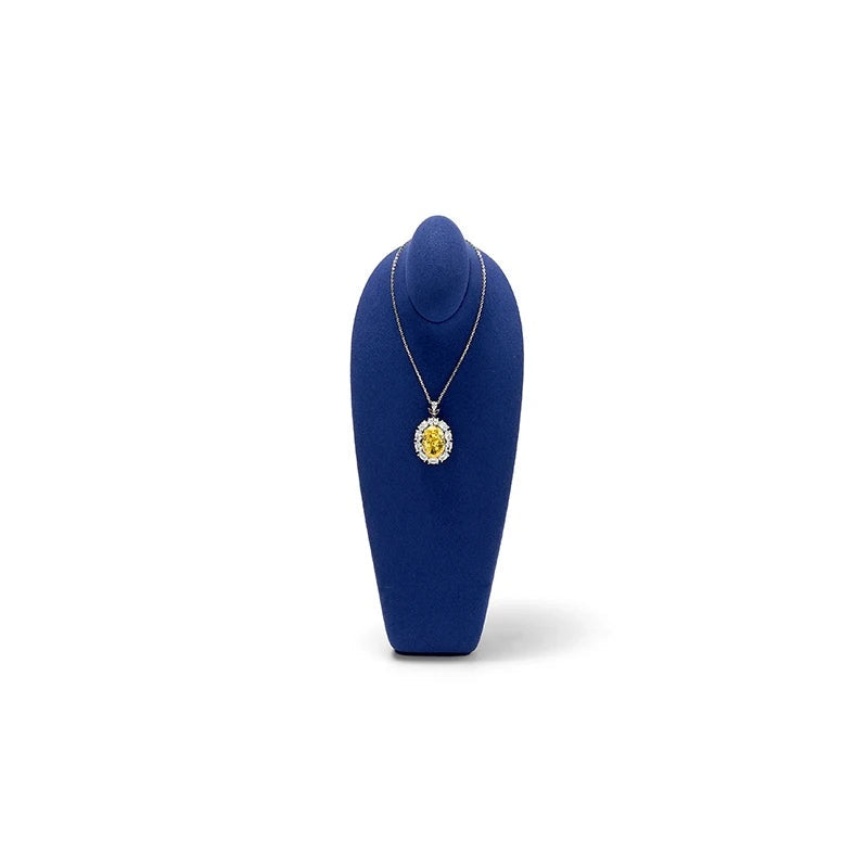 Buste collier microfibre bleu 25 cm sur fond blanc