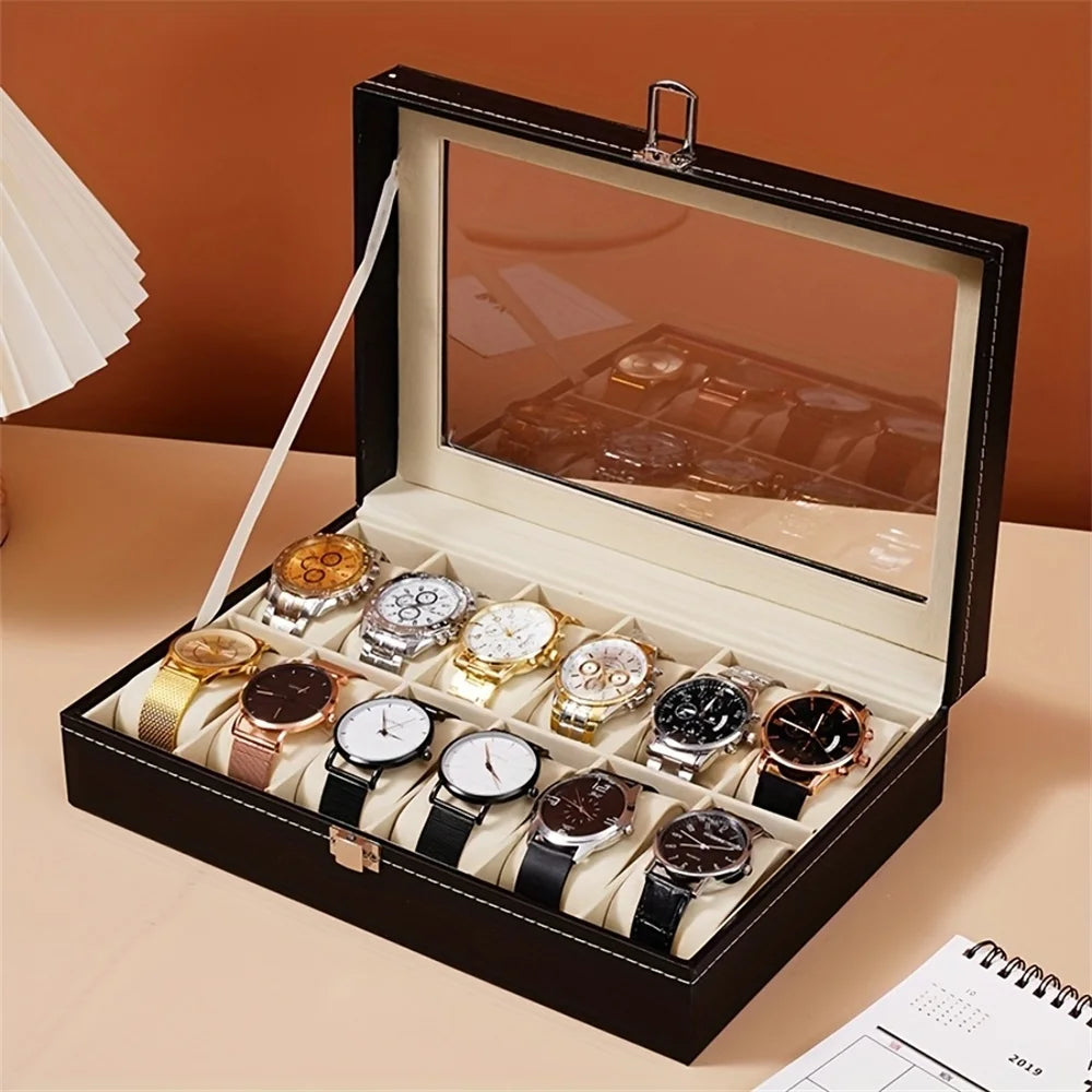 Boîte Montre Cuir Verre Vitrine Multi-Cases