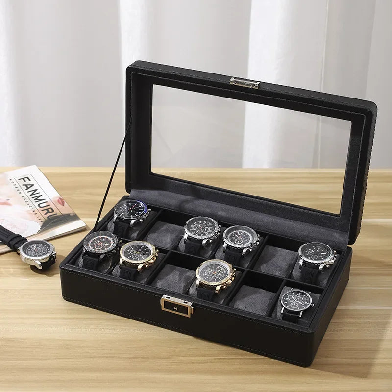 Boîte Montres Cuir Litchi Vitrine Multi-Capacité