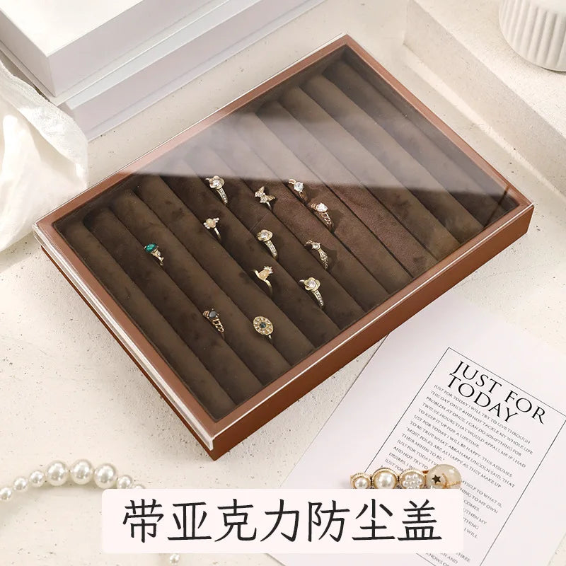 Plateau Bijoux Cuir Marron Velours Rangement