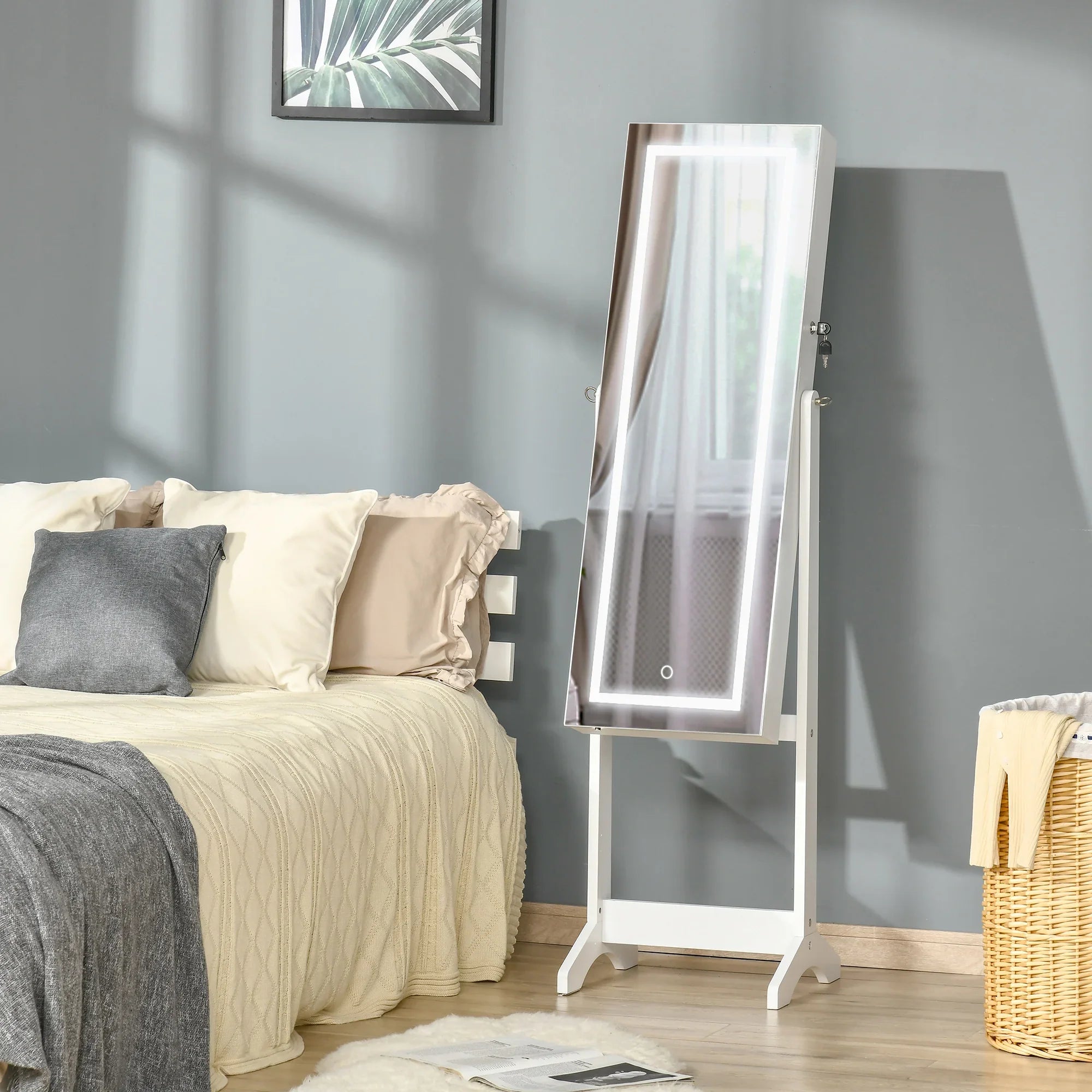 Boîte à Bijoux Bois Armoire LED Miroir Inclinable