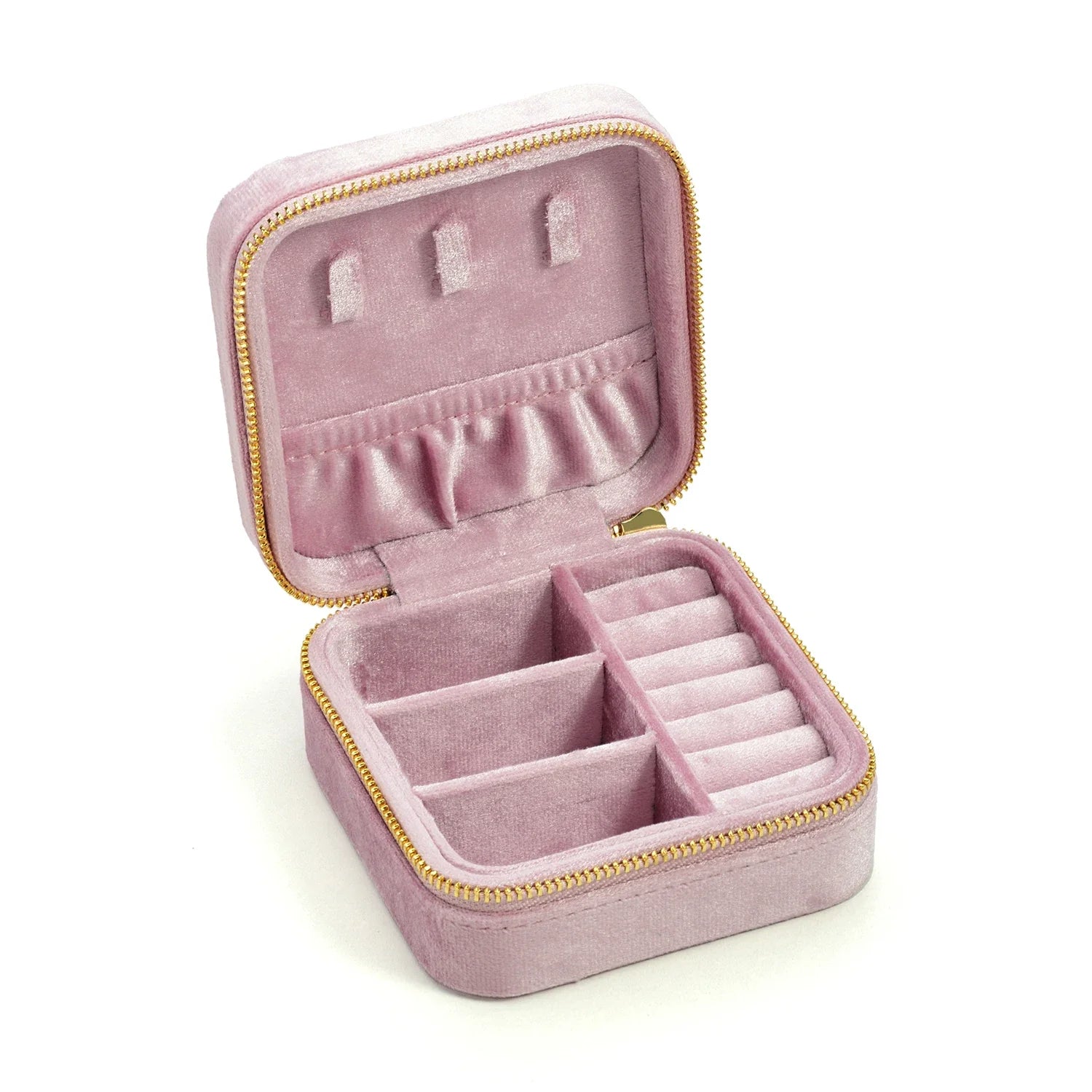 Boîte à Bijoux Velours Carrée Zip 15 Couleurs