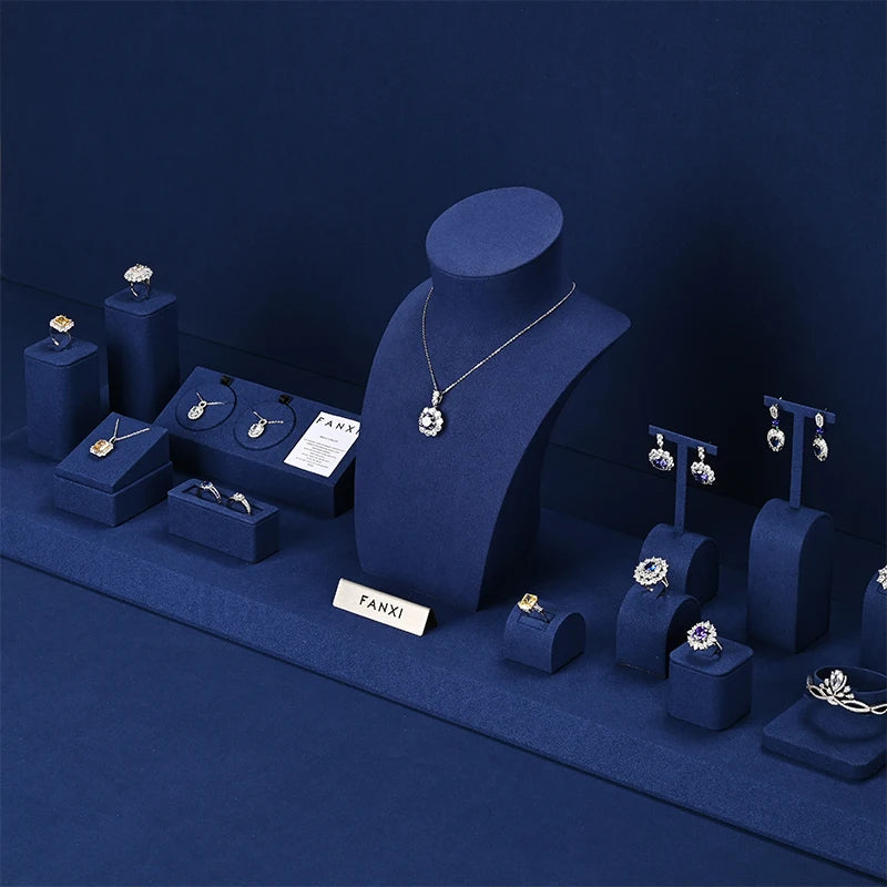 Buste Bijoux Cuir Bleu Modulable Vitrine