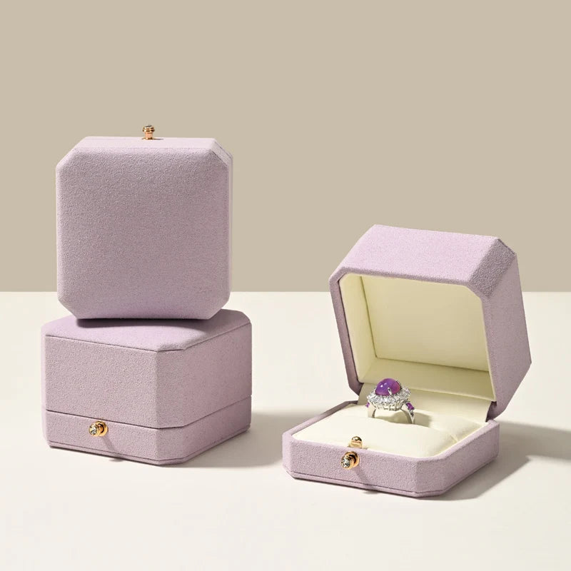 Boîte Bague Velours Violet Mariage Cadeau