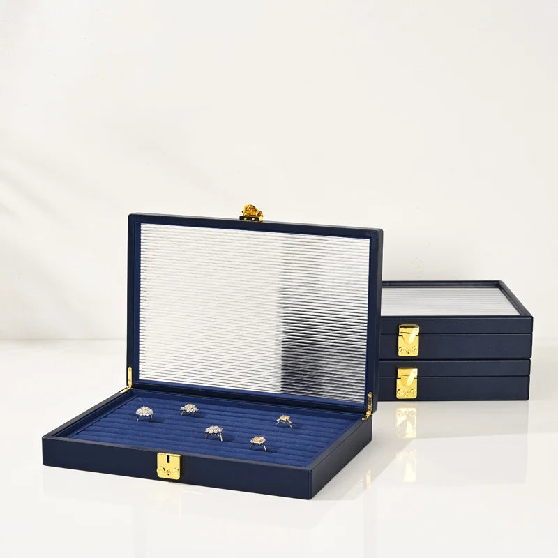 Boîte Bijoux Cuir Premium Couvercle Transparent