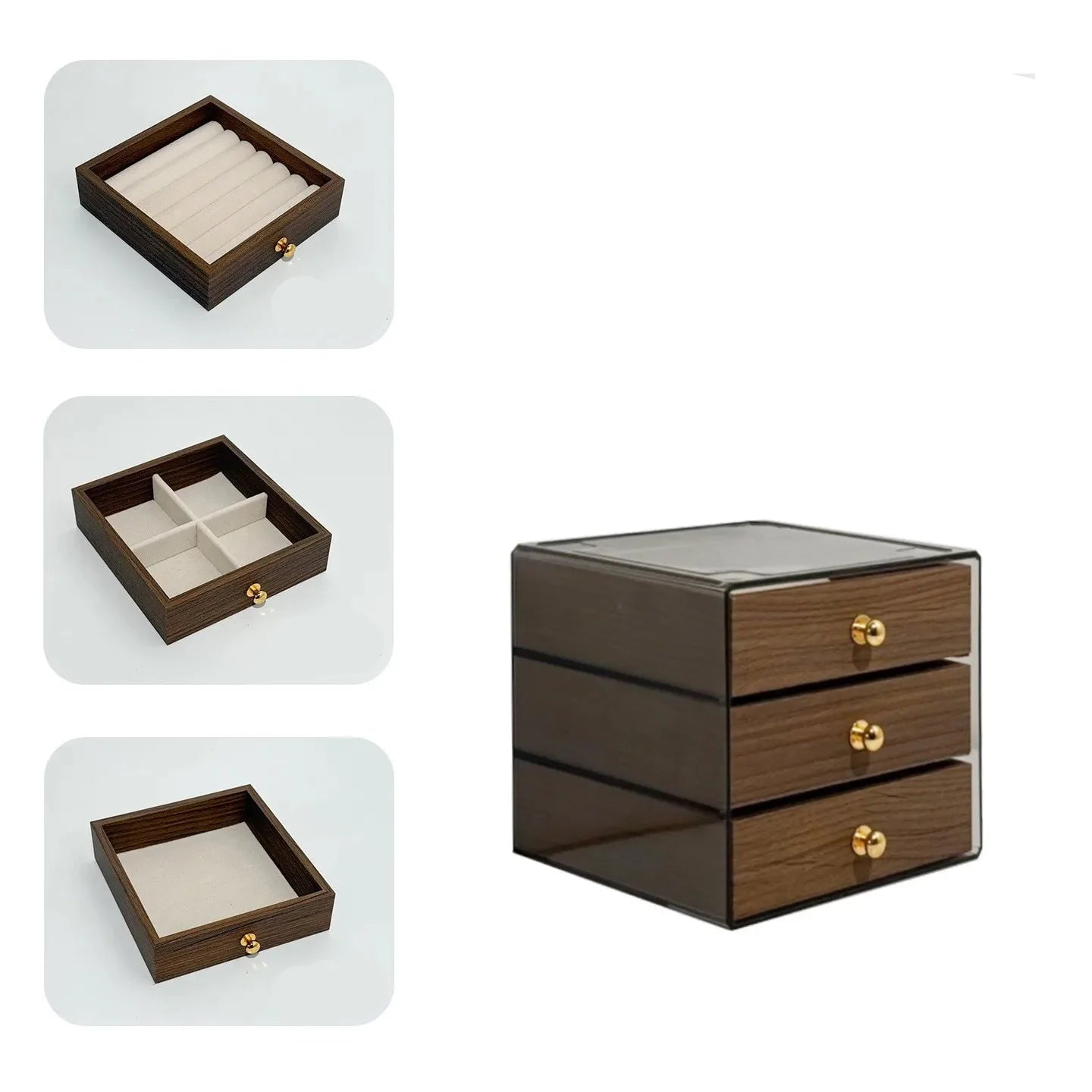 Boîte à Bijoux Bois Noyer Nordique Tiroirs