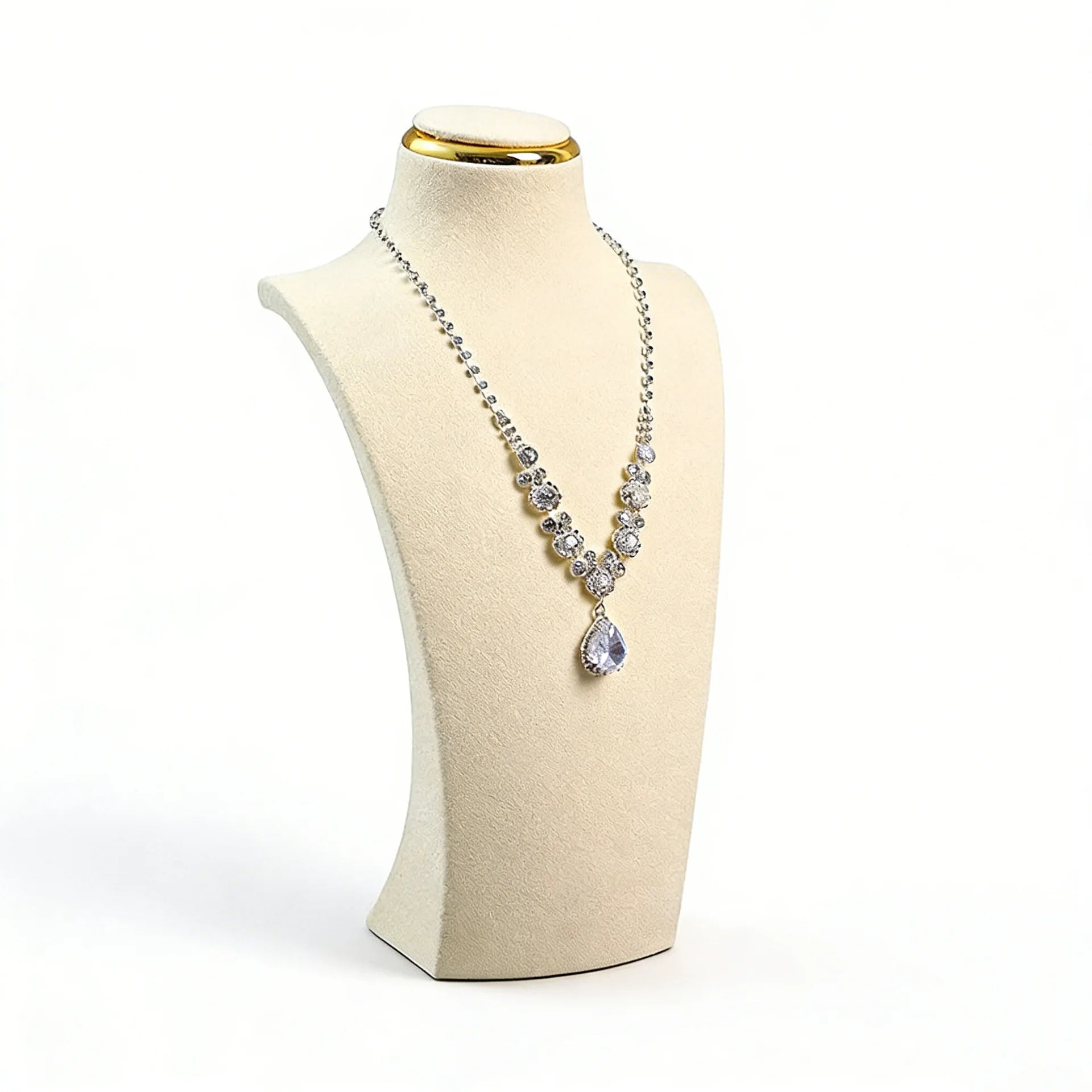 Présentoir Collier Buste Simili Cuir Doré