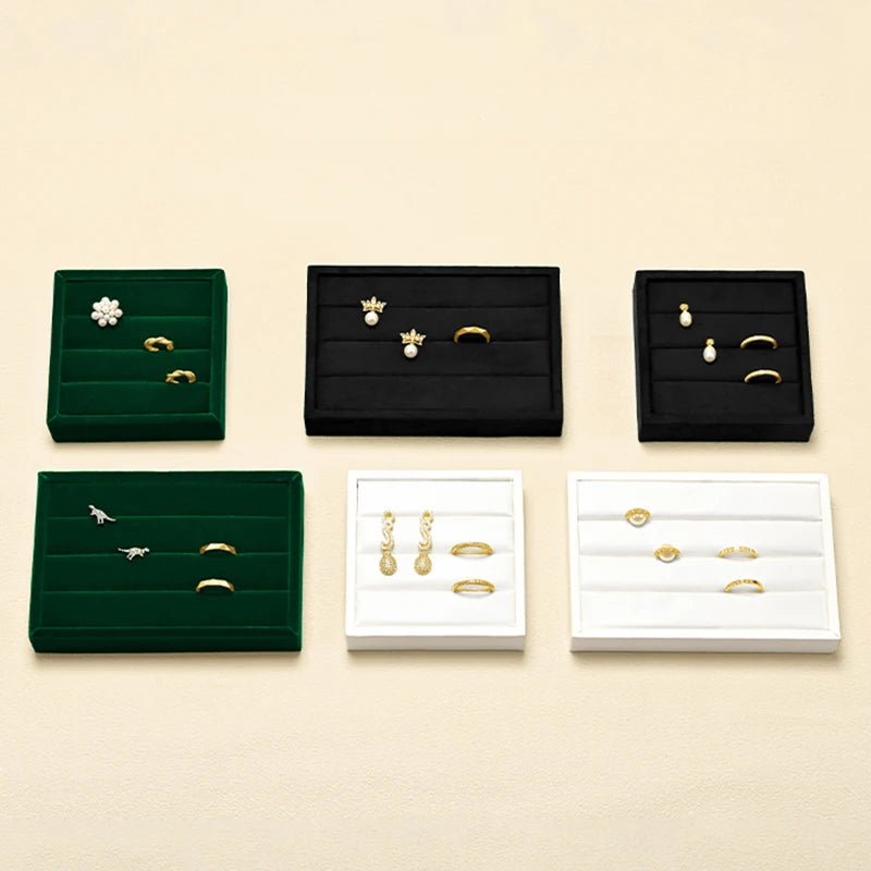 Plateau Bagues Velours 3 Compartiments Rangement