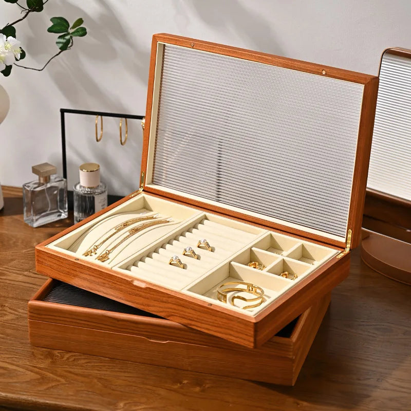 Boîte Bijoux Bois Massif Multifonctionnelle
