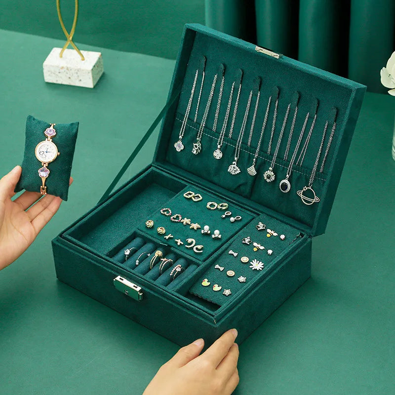 Boîte Bijoux Velours Vert Verrouillable