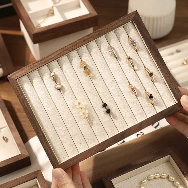 Boîte Bijoux Bois Noyer Lin Premium