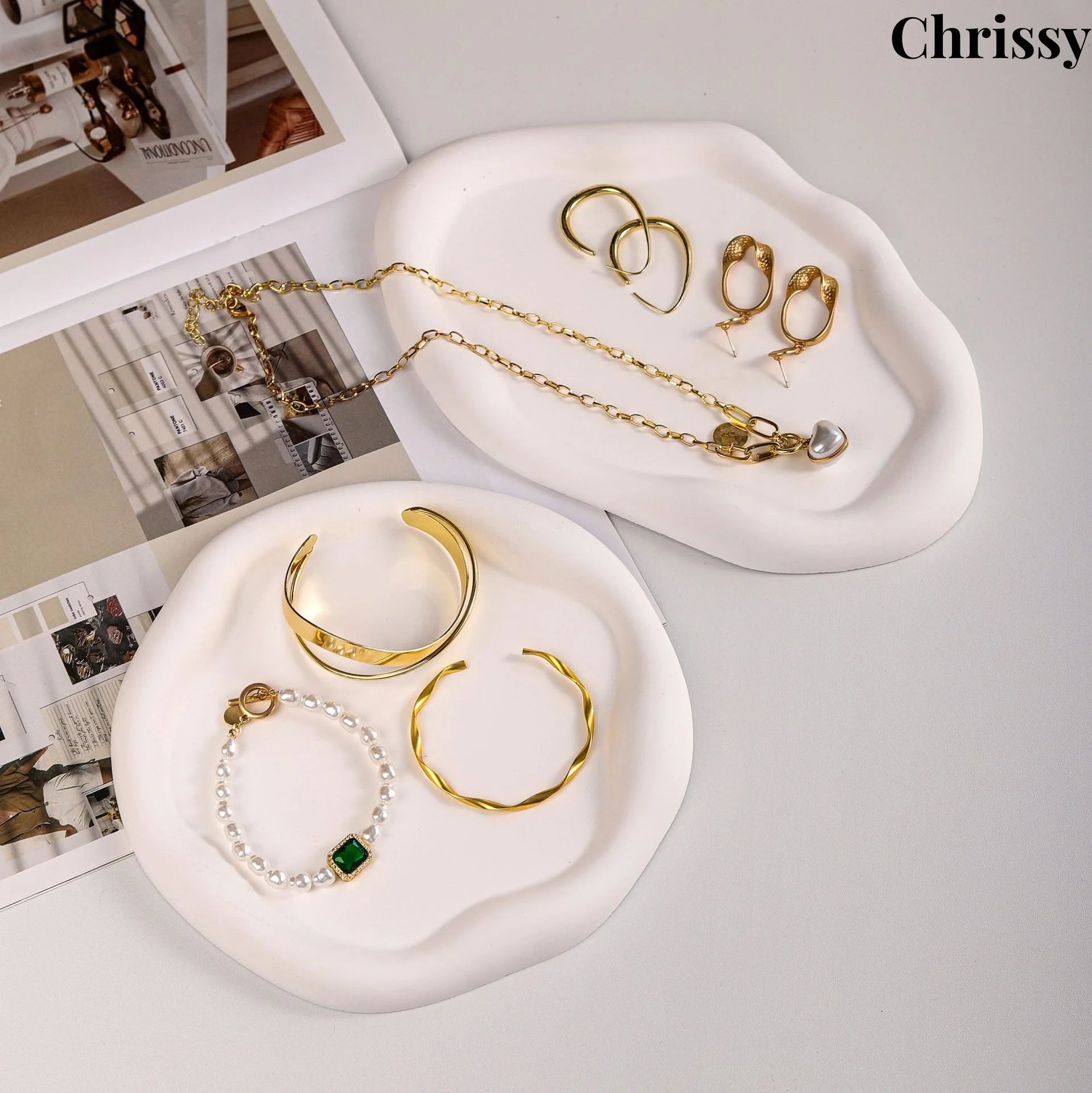 Plateau Pierre Gypse Blanc Bague Boucle Oreille Bijoux