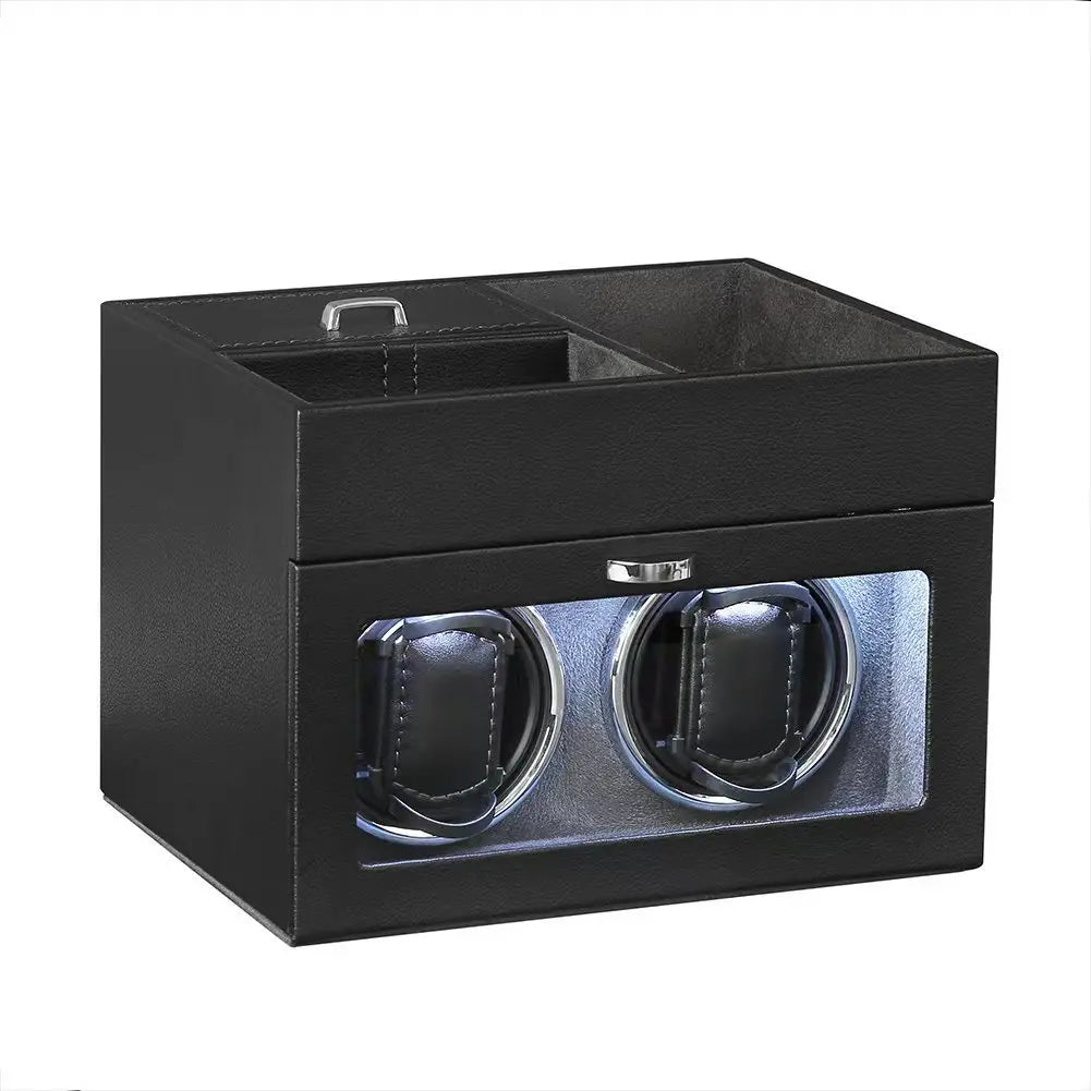 Boîte Remontoir Montre Cuir Double Vitré