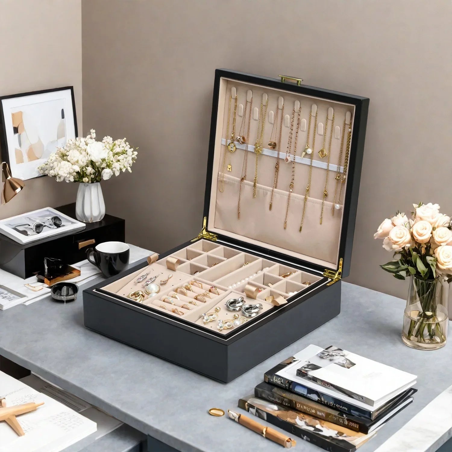 Boite Bijoux Cuir Rigide Grand Format