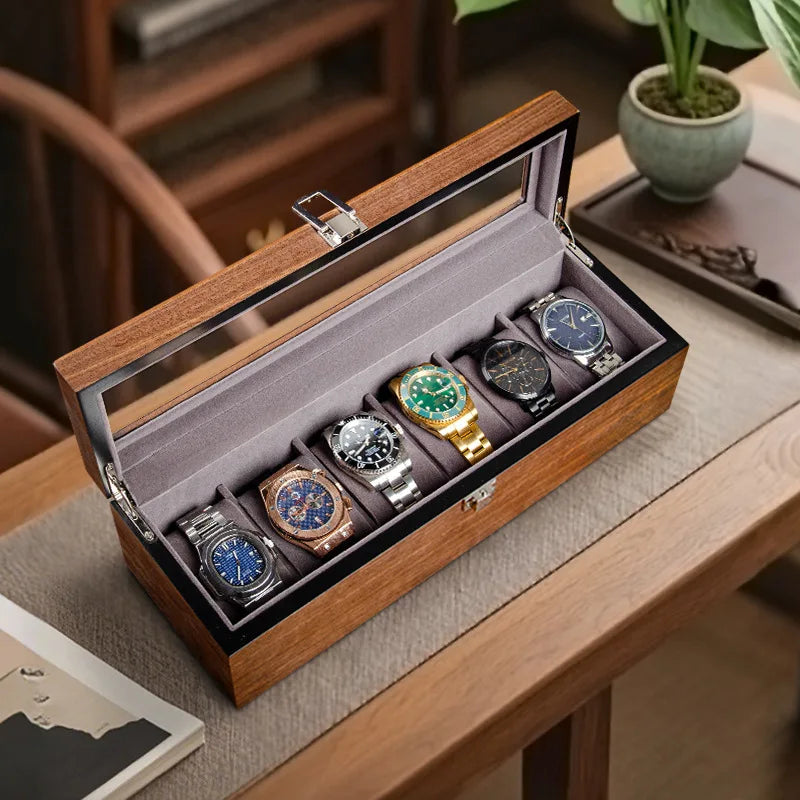 Boîte Montre Bois Noyer Vitrine Moderne