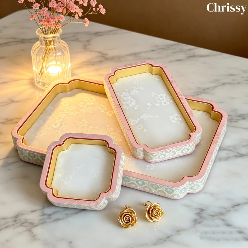 Plateau Bijoux Velours Brodé Vintage Chinois