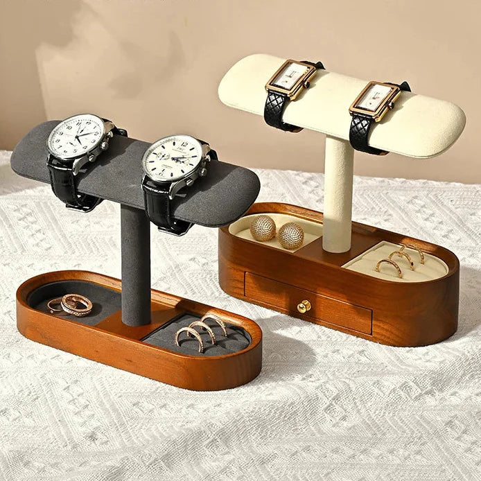 Présentoir Montre Bois Massif Simple Double Tiroir