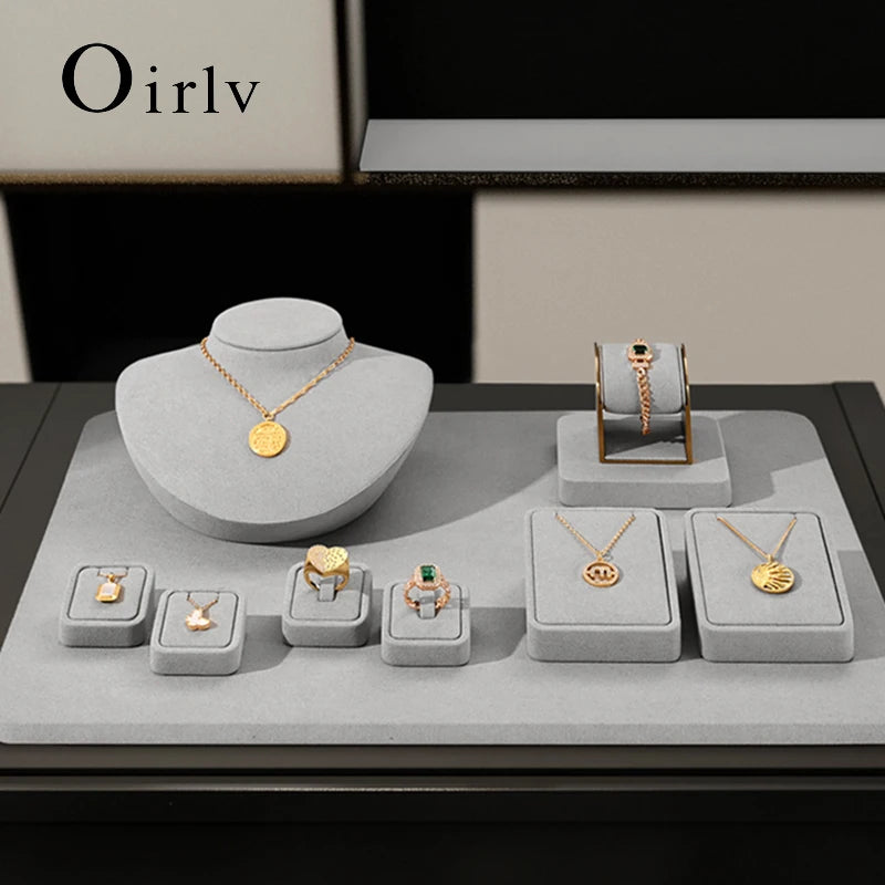 Présentoir Bijoux Daim Gris Modulable Vitrine