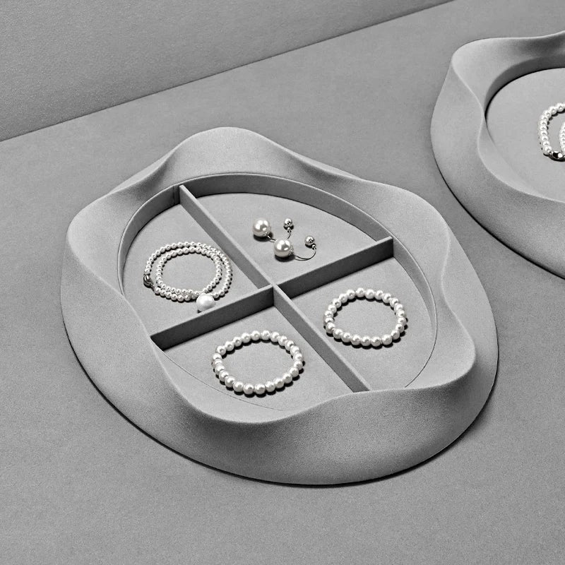 Plateau Velours Gris Multi-Bijoux 39,5 cm Forme Pétale