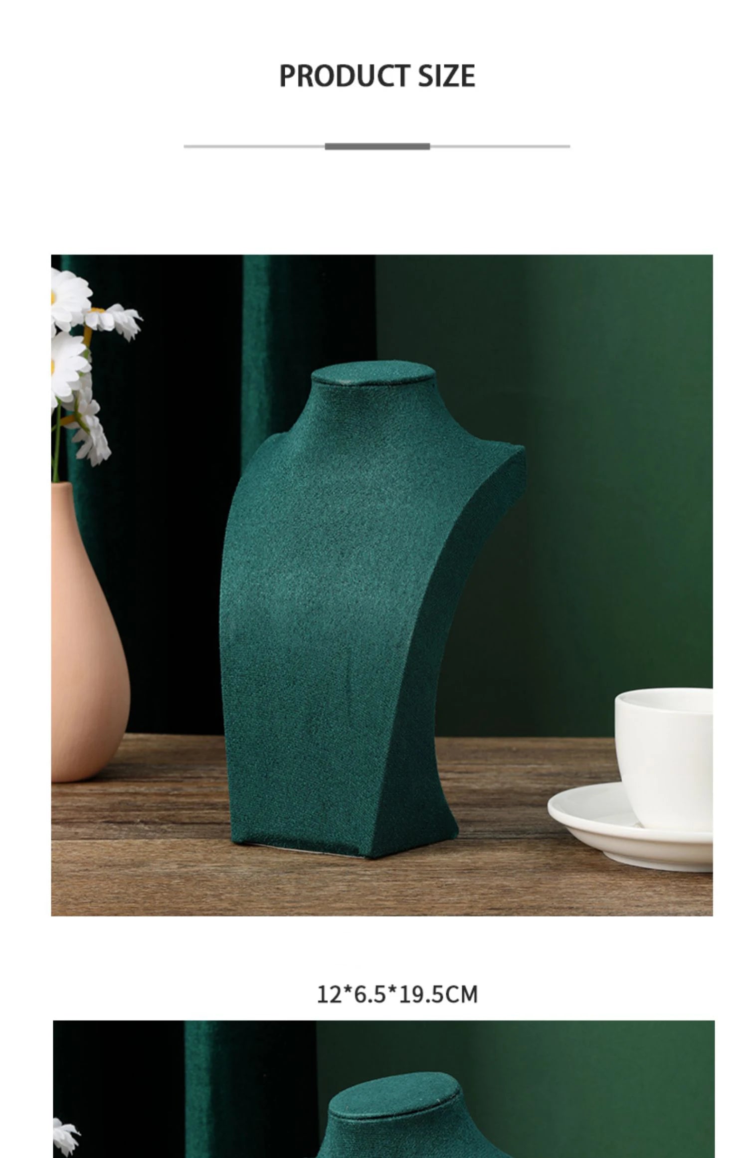 Présentoir Collier Buste Velours Vert Émeraude