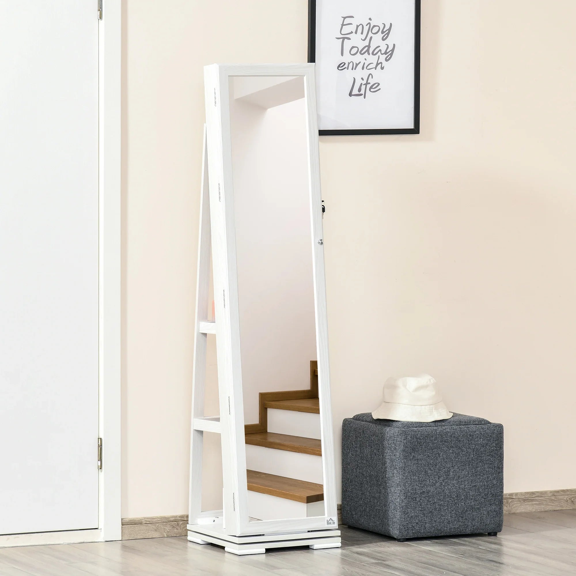 Armoire Bijoux Bois Blanc Miroir Rotatif