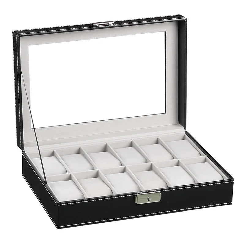 Boîte Montre Cuir Verre Noir Emplacements